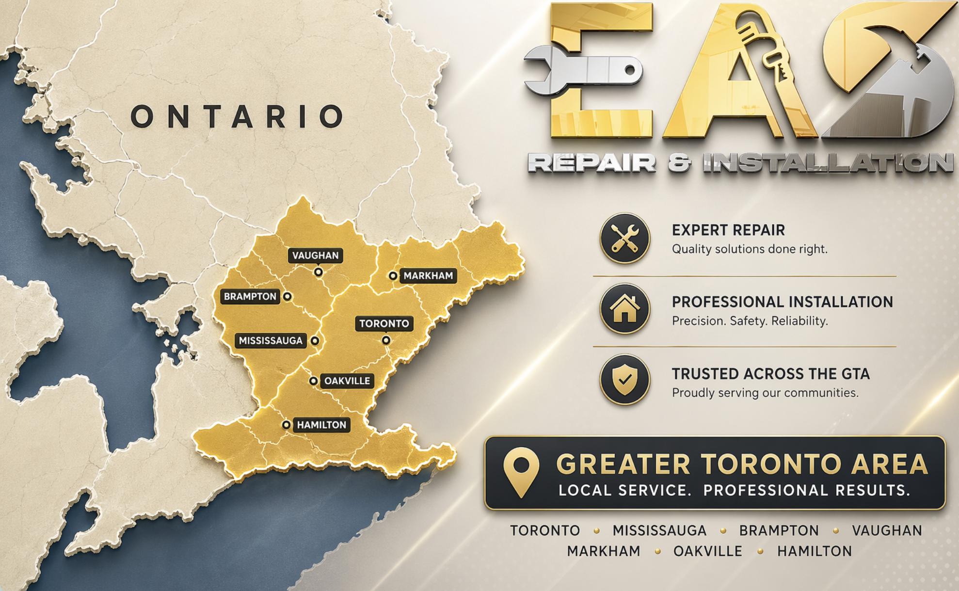 Highlighted service area map of Toronto and the GTA